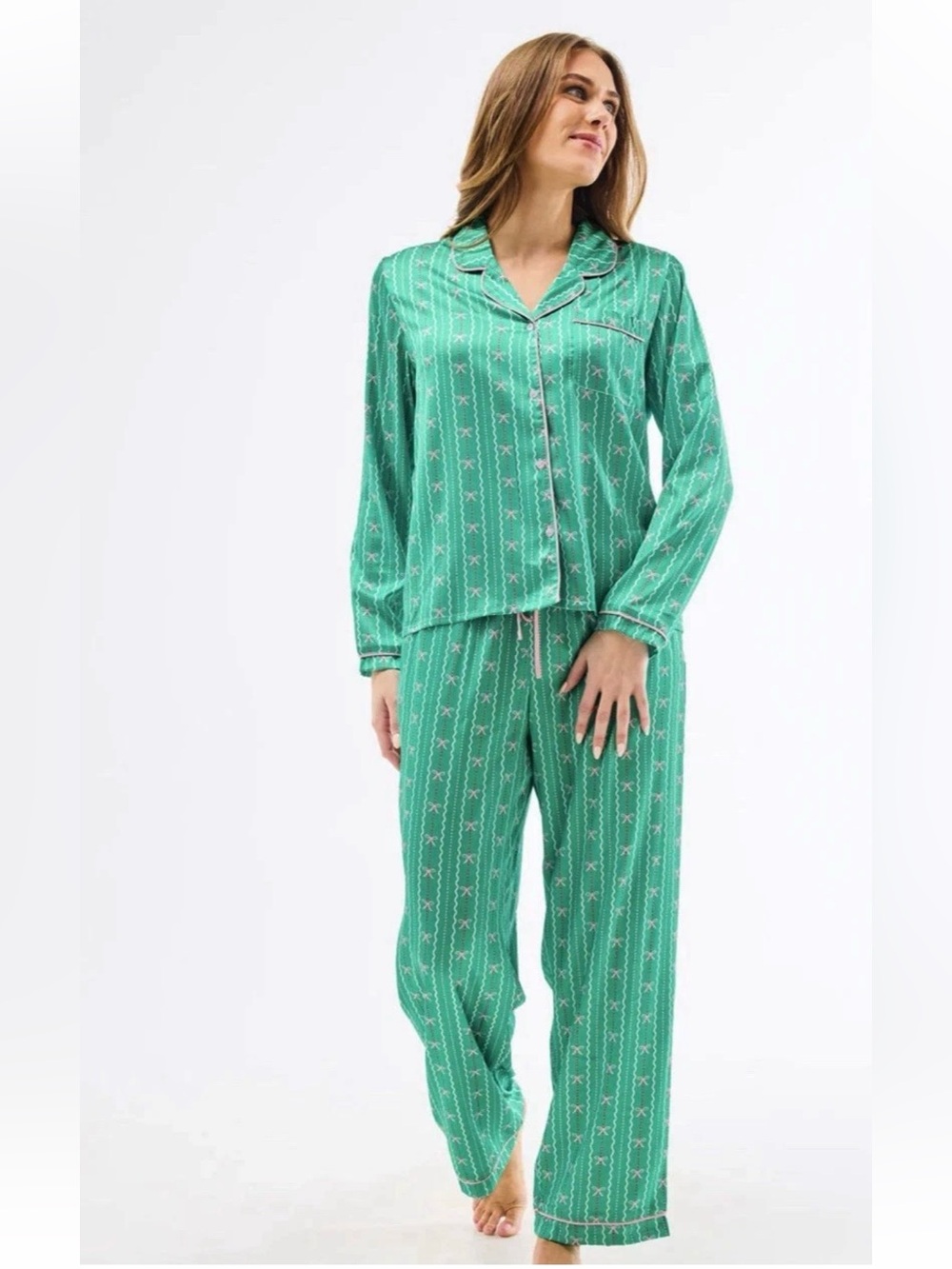 NWT Mary Square In-a-Bow Charlotte Satin PJ Pant Set